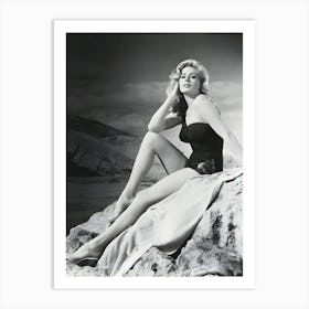 Swedish Actress Anita Ekberg Poses On A Rocky Shore, Circa 1955 Art Print