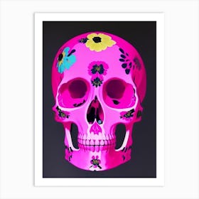 Skull With Floral Patterns Pink Matisse Style Art Print