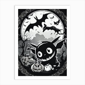Bats And Pumpkins Pokemon Black And White Pokedex Art Print