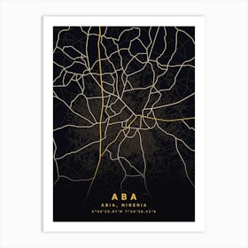 Aba Abia Nigeria Black And Gold Map Art Print