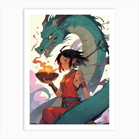 Asian Girl With Dragon 1 Art Print