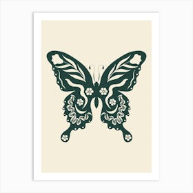 Folk Art Butterfly 03 - Midnight Green Art Print