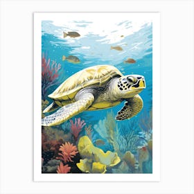 Modern Illustration Of Sea Turtle In Ocean Swimming 1 Art Print