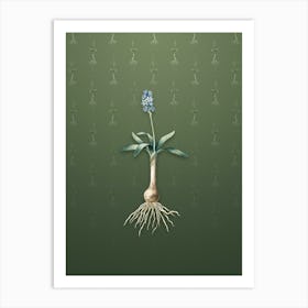 Vintage Scilla Lingulata Botanical on Lunar Green Pattern n.1945 Art Print