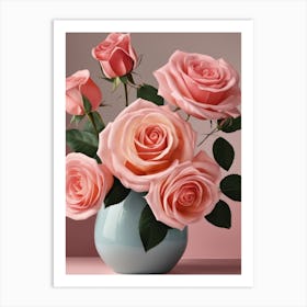 A Vase Of Pink Roses 68 Art Print