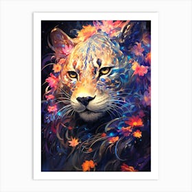 Lion With Flowers Art Print