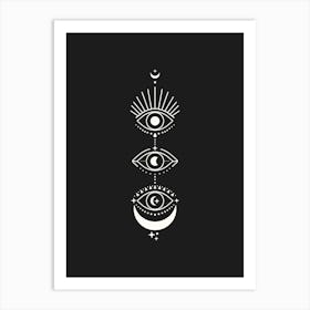 Black Eyes Moon Phases Art Print