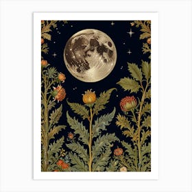 Moon And Flowers Style William Morris Art Print 3 Art Print