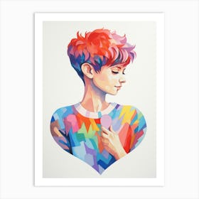 Person With Pixie Cut In The Shape Of A Heart Art Print