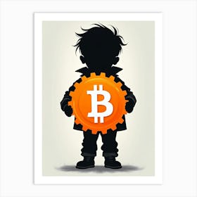 Bitcoin Kid Holding Gear Art Print