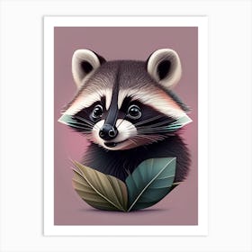 Pink Guadeloupe Raccoon With Leaves Art Print