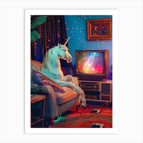 Retro Unicorn In Space Playing Galaxy Video Games 1 Art Print