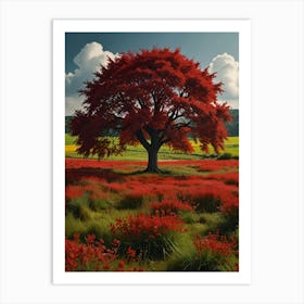 Red Tree In A Field 2 Art Print