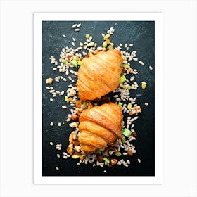 Croissants — Food kitchen poster/blackboard, photo art Art Print