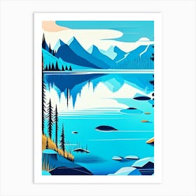 Crystal Clear Blue Lake Landscapes Waterscape Midcentury 2 Art Print