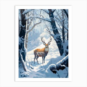 Winter Black Tailed Deer Illustration Art Print