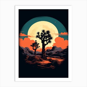 Joshua Tree At Night, Retro Illustration(1) Art Print