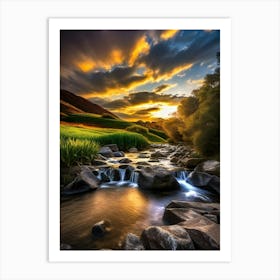 Sunset Over A Stream 6 Art Print