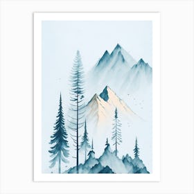 Mountain And Forest In Minimalist Watercolor Vertical Composition 169 Art Print