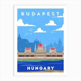 Budapest, Hungary — Retro travel minimalist art poster 1 Art Print