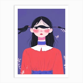 Girl With Birds Art Print