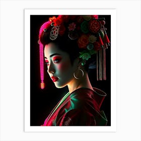 Geisha in Red Light Art Print