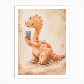 Dinosaur On A Mobile Phone 4 Art Print