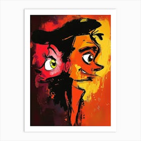 Man And A Woman Drawing Art Print