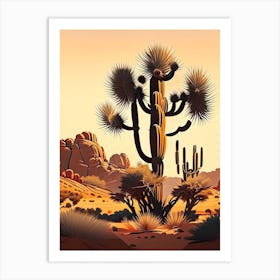 Joshua Trees In Desert Vintage Botanical Line Drawing  (4) Art Print