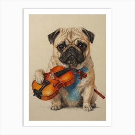 Pug Playing Violin Art Print