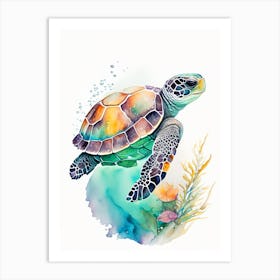 Foraging Sea Turtle, Sea Turtle Watercolour 1 Art Print