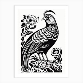B&W Bird Linocut Pheasant 3 Art Print