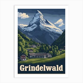 Aihrgdesign A Vintage Travel Poster Of Grindelwald Featuring Art Print