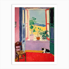 Open Window With A Black And White Cat Matisse Inspired Art Print