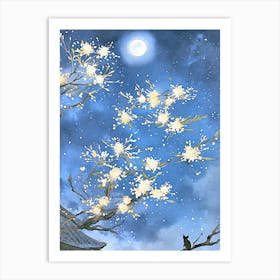 Cherry Blossoms In The Moonlight Art Print