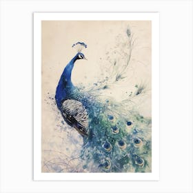 Peacock Watercolour Floating Feathers 3 Art Print
