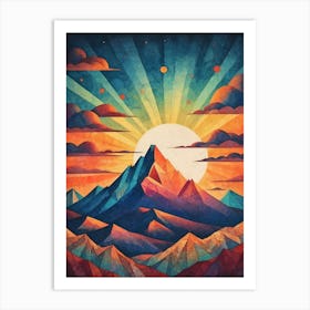 Minimalist Sunset Low Poly Mountains (27) Art Print