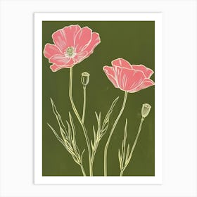 Pink & Green Poppy 2 Art Print