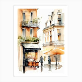 Paris city, passersby, cafes, apricot atmosphere, watercolors.2 Art Print