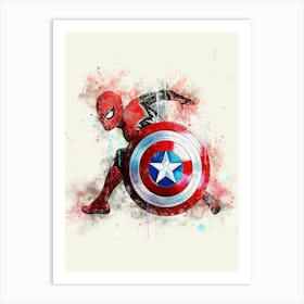 Spider - Man with captain america shield Art Print