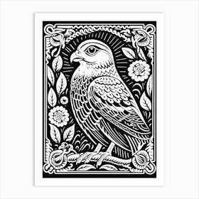 B&W Bird Linocut Falcon 1 Art Print