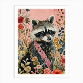 Floral Animal Painting Raccoon 2 Art Print