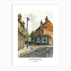 Havering London Borough   Street Watercolour 1 Poster Art Print