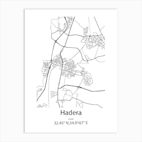 Hadera,Israel Minimalist Map Art Print