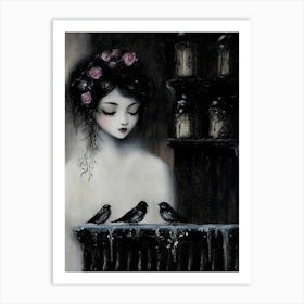 Girl With Birds 1 Art Print