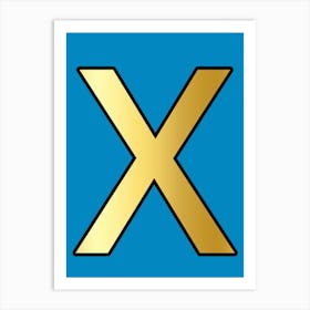 Letter X Gold Alphabet Turquoise Art Print