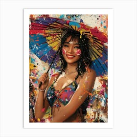 Asian Girl With Umbrella, Vibrant, Pop Art Art Print