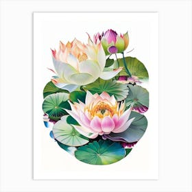 Lotus Flowers In Park Decoupage 1 Art Print