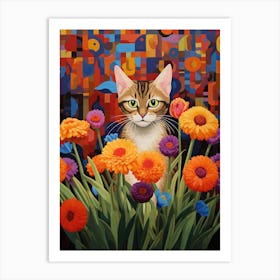 Cat In Flowers Art Print