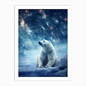 Polar bear under a starry night sky Art Print